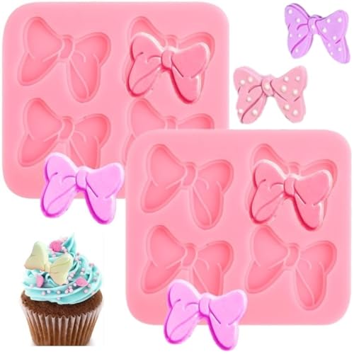 Bow Silicone Mold,2 Pack Bows Chocolate Fondant Molds Sugar Candy Cake Pop Bow Cartoon Butterfly Tie Craft Molds DIY Birthday Party Cake Decorating - color: Bow Mold