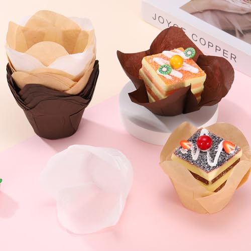 uxcell 50Pcs Tulip Cupcake Liners Lotus Shape Muffins Liners Kraft Brown - color: Kraft Brown
