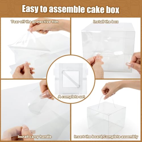 RAINFLOW 6 Packs Clear Cake Boxes with Handle - 6x6x5 Inch Gift Treat Boxes