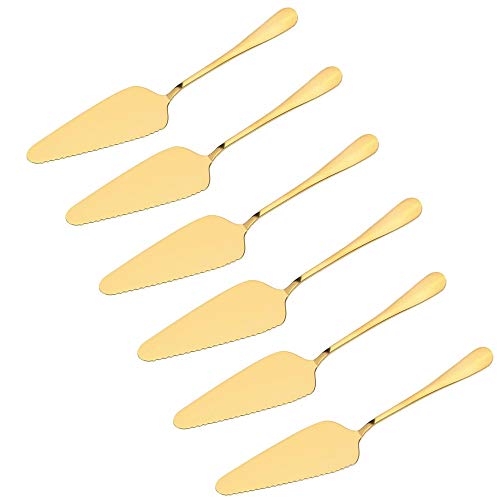 Pie Cake Server Set Stainless Steel Cake Cutter Pie Cake Slice Dessert Server Cutter Pizza Shovel Tart Dessert Slicer Server 6 Pack - color: Gold