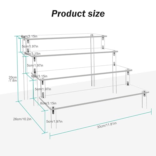 Acrylic Display Risers Cupcake Stand for Food Desserts,Perfume Organizer 4 Tier Clear Shelf Display Stand Funko POP Collections,Perfume Stand for Organizer and Decoration(12 x 8 x 6 Inch)
