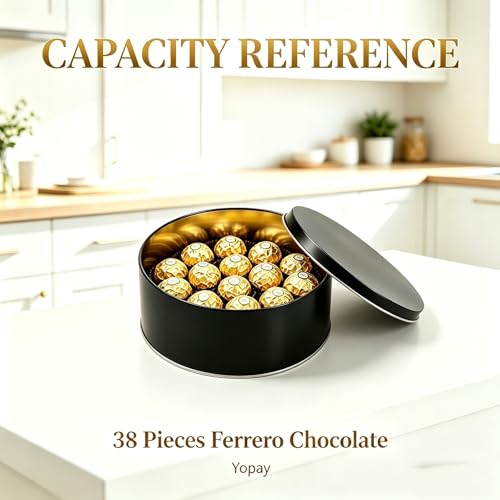 Yopay 3 Pack Cookie Tin with Lid, Round Gift Tin, Black Baking Cake Container for Storing Patisseries, Snack, Chocolate, Easter, Special Occasion, Holidays, 7" Wide by 3.2" Tall