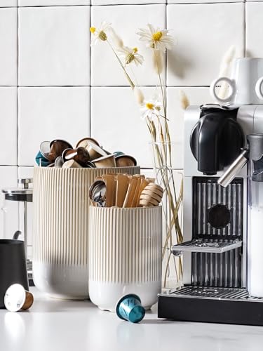 LE TAUCI Ceramic Kitchen Utensil Holder for Counter, 7.3/5.4", Warm White - color: Warm White Reactive Glaze, size: 7.3" & 5.4"