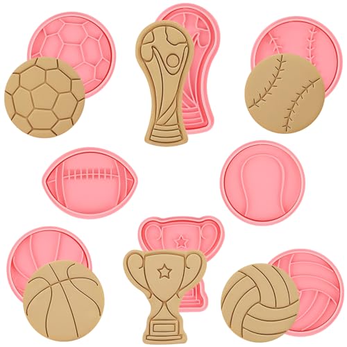HUAKENER 8Pcs Ball Shape Cookie Cutters with Plunger Stamp, 3D Biscuit Mold