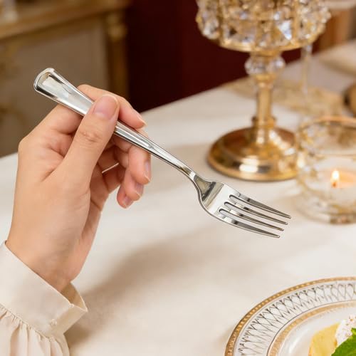 180 Count Silver Plastic Forks Heavy Duty, Disposable Plastic Silverware - color: Silver