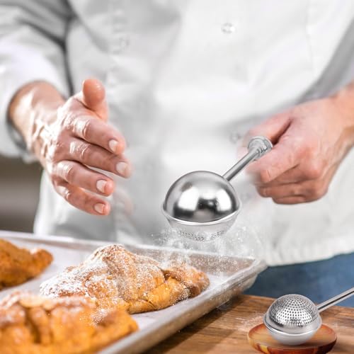 Powdered Sugar Shaker Duster, Flour Duster for Bread Baking with Stainless Steel Spring-operated Handle for Sugar Flour and Spices