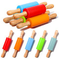 10Pcs 9 Inch Mini Rolling Pins, Non-Stick Silicone Rolling Pins with Wooden Handle, 5 Colors for Baking Cookies, Dough, Fondant & Craft Clay