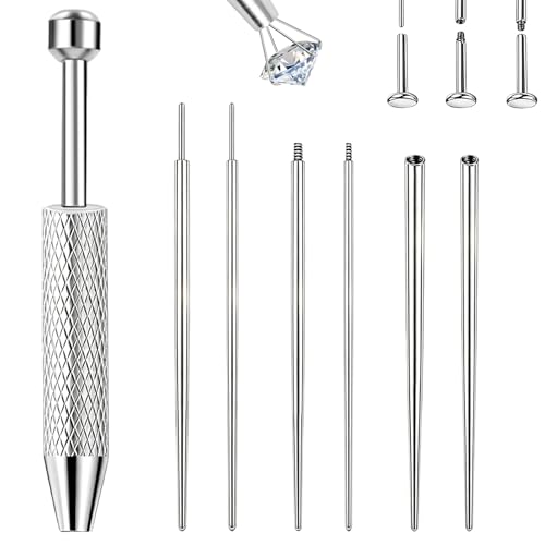 ONESING 2Pcs Piercing Ball Grabber Tool for Changing Jewelry, Stianless Steel Flat Back Earring Applicator Internally Threaded Push Pin Piercing Grabber Tool - color: Silver-H