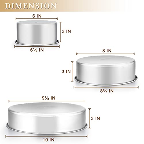 E-far Deep Cake Pan Set of 3 (6/8/9½ Inch), Stainless Steel Round Cake Pan - size: 6 x 3, 8 x 3, 9½ x 3 inches