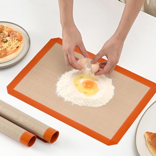 Luckyiren Silicone Baking Mat Set, Non-Stick Reusable Food-Grade Oven Liners, Half Sheet Size 16.54 x 11.62 Inch, Grey, 2 Pack - color: Grey/Beige, 0.4mm