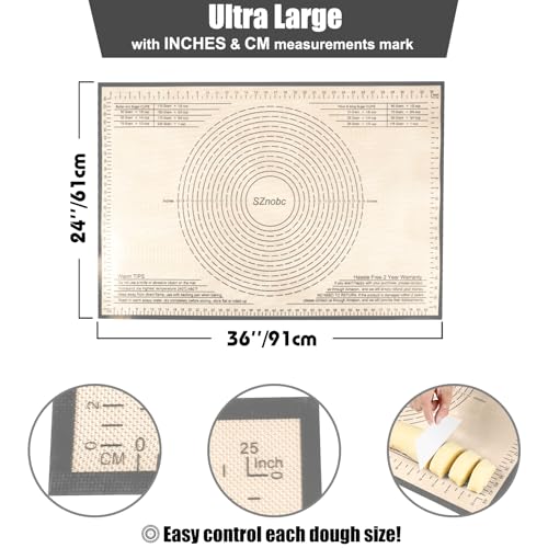 Silicone Pastry Mat 36X24 inch Baking Mat Large Dough Mat with Measurements - color: Gray, size: 36"L x 24"W