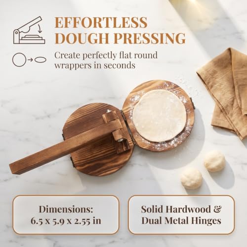 VOSAREA Wooden Dumpling Dough Presser Food Grade Dough Pressing Tool with Handle for Dumpling Wrappers Pastry Biscuits Easy Kitchen Use for Home Cooking
