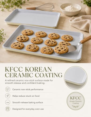 Boxiki Kitchen Ceramic Baking Sheet Half Size 17"x11" - Heavy Duty 0.6mm Aluminized Steel Pan, KFCC Ceramic Nonstick Cookie Sheet, Oven Safe to 550°F, Rustproof & Warp Resistant Baking Tray (2PCS) - color: 2 PCS Ceramic Light Grey