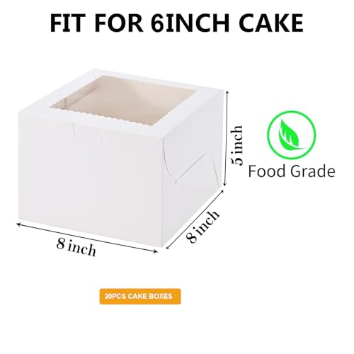 20Pack Cake Boxes with Window(20 boxes), White Bread Boxes for Cookies, Cakes, and Baked Goods, Gift Giving Cake 8x8x5inch - size: 8x8x5 inches