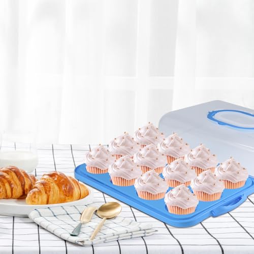 Cake Carrier with Lid, Cake Holder Cupcake Container for 12 Cupcakes 2 in 1 Portable Dessert Container for Pie Muffin Cobbler (Blue) - color: Blue