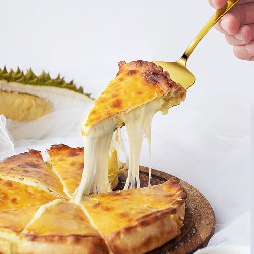 Cake Pie Server, 5 Pack Stainless Steel Pie Pizza Pastry Cake Slicer Server Set, Cake Cutter with Serrated Edges, Pie Cutters for Kitchen, Restaurants, Wedding, Birthdays and Parties(Gold) - style: B-Gold 5 Sets