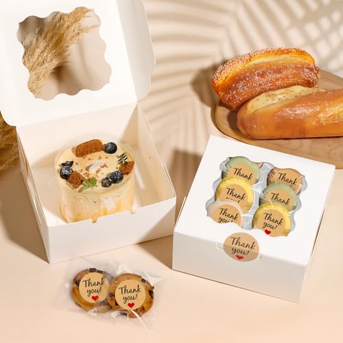 12 Pcs Cookie Boxes with Window, 6x6x3 inches, for Dessert Pastry