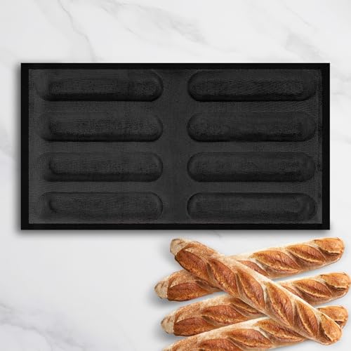 Silicone Perforated Baking Forms, 8-Loaf Baguette Bread Pan & French Bread Baking Pan, Reusable Perforated Baking Mat & Silicone Molds for Baking (29.92x16.14inch, Black) - size: 8-Loaf