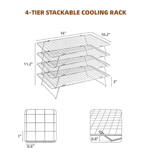 Cooling Rack 16"x10", 4-Tier Stackable & Collapsible Cooling Racks - color: Silver, size: 4-Tier