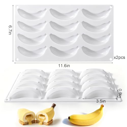 2Pack Banana Silicone Mold for Mousse Cake, Fruit Pudding Banana Molds - color: 24-Cavity Banana