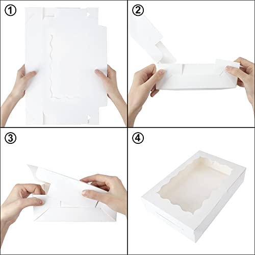 Moretoes 24pcs Cookie Boxes with Window, 12x8x2.5 In White Bakery Boxes - size: 12x8x2.5 Inch (Pack of 24)