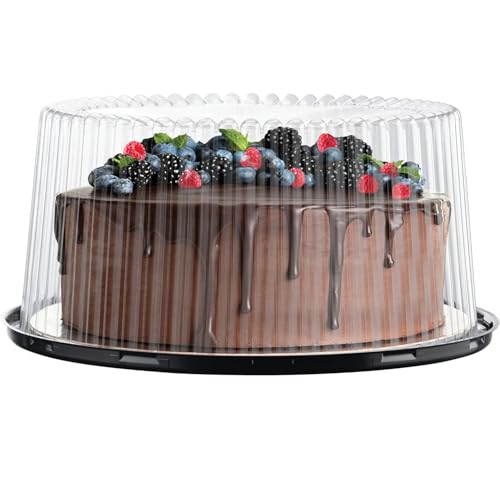12 inch Plastic Disposable Cake Containers Carriers with Dome Lids and Cake Boards,5 Pack of Each(Large)