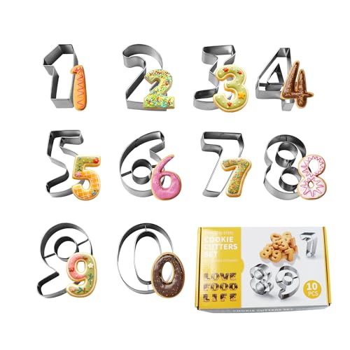 10Pcs Numbers Mini Cookie Cutters Set with Dough Scraper