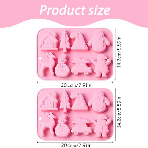 Christmas Silicone Baking Molds, 8-Cavity, 20.1x14.2 cm, Pink, 2 Pack - color: Pink-QY276