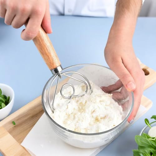 2Pcs 13 Inch Danish Dough Whisk with Wooden Handle(Heart Loop) - size: Heart Loop