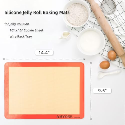 AMYONE Silicone Baking Mats for 10x15" Jelly Roll Pan, Platinum, 2PCS - size: 14.4"L x 9.5"W