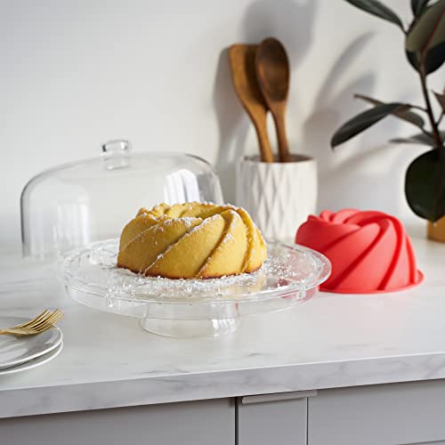 Twine Multi-Functional Acrylic Server with Bundt Cake Mold, Dessert Serving Platter Set, Cake Pan, Cake Stand, Clear Acrylic, Silicone, 4-Piece Set - color: Clear Acrylic and Silicone