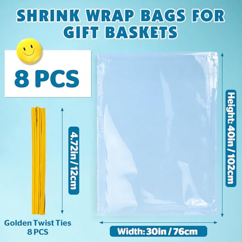 8 Pcs Shrink Wrap Bags, 30 x 40in Shrink Cellophane Bags for Gift Baskets - color: 30in x 40in-8pcs
