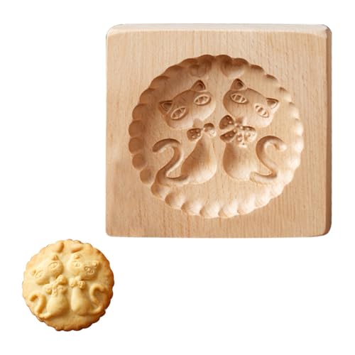 Wooden Cookie Mold, Carved Biscuit Molds, Easy to Demold, Cookie Press Stamp Mould for Halloween Christmas Thanksgiving Party DIY - color: Cat Pattern