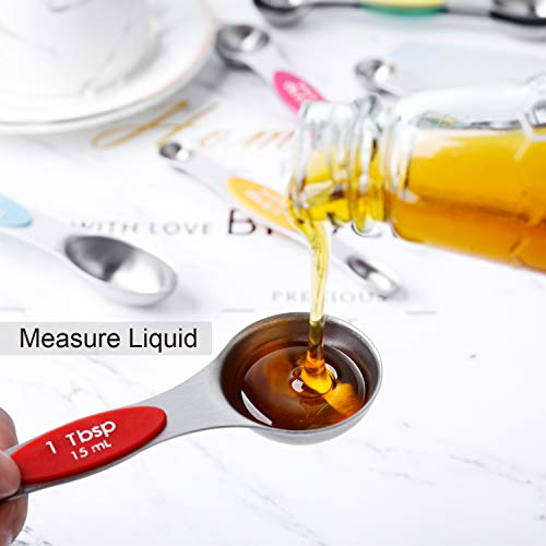 Magnetic Measuring Spoons Stainless Steel Dual Sided Teaspoons Tablespoons - color: Color 6