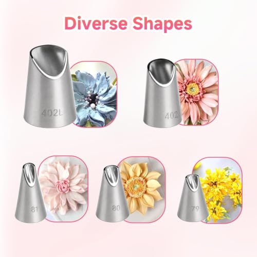 6 Pcs Cake Decorating Tips, Rose Flower Piping Tips Set with Coupler - color: 79/80/81/402/402L