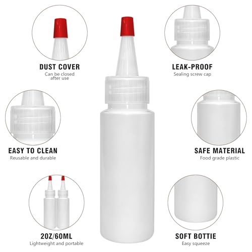 36 Pcs 2 oz Plastic Squeeze Bottles for Condiments,Icing and Crafts