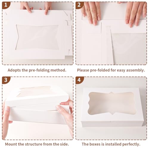 12pcs 12x8x2.5 Inches Bakery Boxes,Cookie Boxes with 3Style for Window,Sturdy Large Treat Box For Chocolate,Strawberries,Dessert,Cakes,Donuts,pastry|350gsm Food-grade Thickness Cardboard - color: White/12pcs