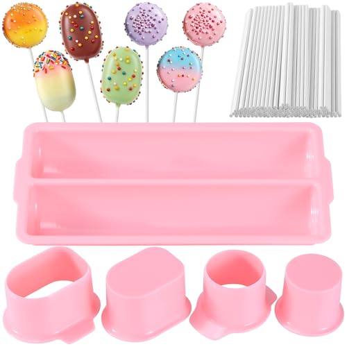 Round Cake Pop Mold Set 3 PCS Cake Pop Cutter with 9 Inch Tray Includes 100 Lollipop Sticks 100 Bags and 100 Ribbons for Making Home Desserts Birthday Parties Desserts