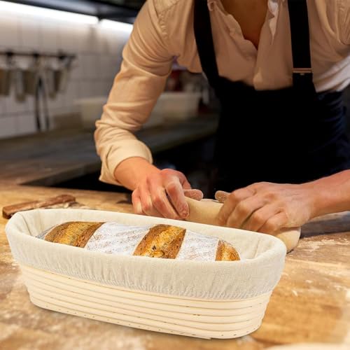2PACK 12 inch Oval Bread Proofing Basket Banneton Bread Dough Proofing Rising Rattan Basket & Liner for Baking Bread Making - size: 2 PACK 12 inch