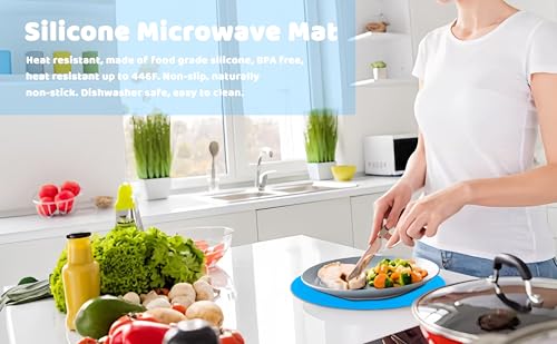 8 10 12 Inch Microwave mat, Trivet, Multi-Purpose Hot Pad,Pot Holder,Baking,Drying, Silicone mats for Microwave,Dishwasher Safe - Splatter Guard, Set of 3,Grey,Blue - color: Blue