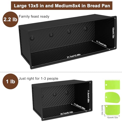2 Pack Pullman Loaf Pan with Lid, 2.2 LB & 1 LB Dough Capacity