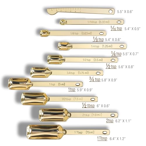 Stainless Steel Measuring Spoons with Leveler, 10pcs, Gold - color: C - Gold, size: 10pcs