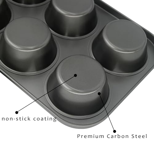 Non-Stick Black Jumbo Muffin Pans, 6-Cup Set of 2 - color: Black