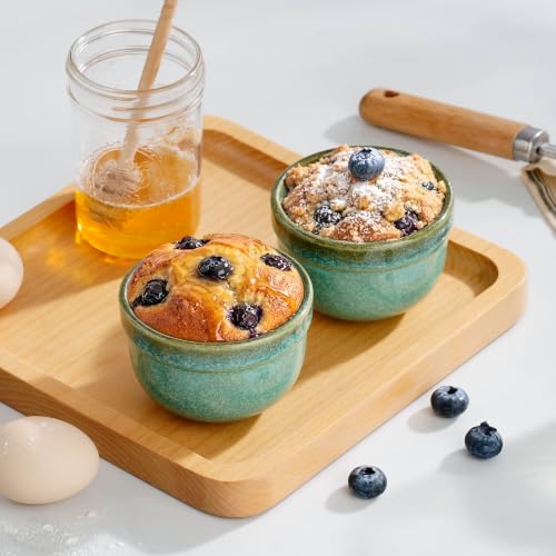 Henten Home 6 oz Ramekins Set Oven Safe, Ceramic Creme Brulee Ramekins Set of 2, Baking Cups for Pudding, Souffle, Ice Cream, Snack, Dipping (Green) - color: Green-2