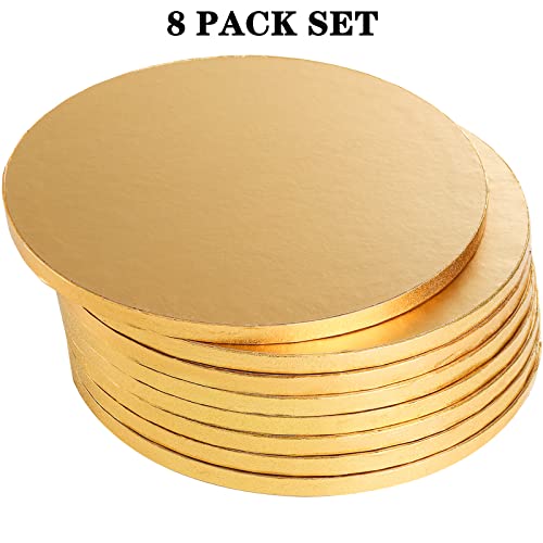 8-Pack Cake Board Drum 12 Inch, 1/2" Thick Gold Foil Round Cake Circles, Sturdy Greaseproof Corrugated Cardboard Base for Heavy or Multi-Layer Cakes, Pastry, Display, Smooth Fully Wrapped Edges