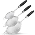 304 Stainless Steel Fine Mesh Strainer Set, 3 Sizes, 30 Mesh - color: Black