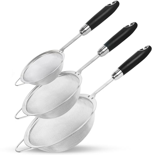 304 Stainless Steel Fine Mesh Strainer Set, 3 Sizes, 30 Mesh - color: Black