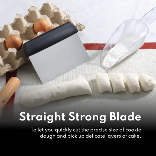 New Star Foodservice Bakery-Grade Stainless Steel Dough Scraper with Black Plastic Handle, 6 x 3 Inch Bench Scraper, Pastry Cutter, Dough Divider, Baking Prep Tool