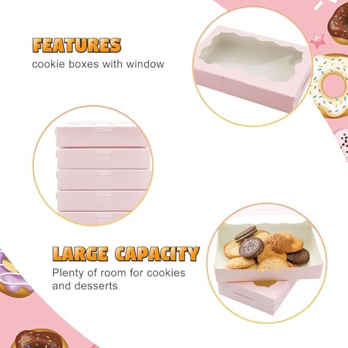 Cookie Boxes with Window Pink Bakery Boxes 7 x 4.3 x 1.5 Inch Takeout Treat Boxes for Cookies, Donuts, Pastry, Strawberries, Macarons(20PCS) - color: Pink