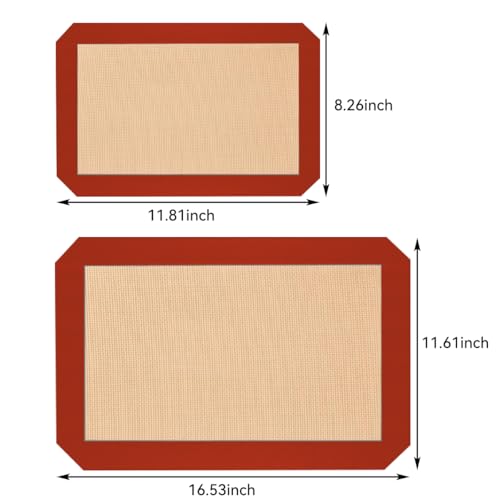 Pack of 3 Basics Silicone, Non-Stick, Food Safe Baking Mat, Rectangular, Cookies, Macaroons, Bread(Red 0.4mm) - color: Red1